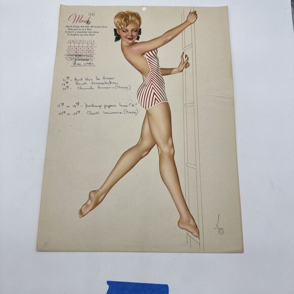 4 Pin-Ups 1946 Vargas Esquire Calendar Pages Lot March April May November Vtg - Picture 2 of 16